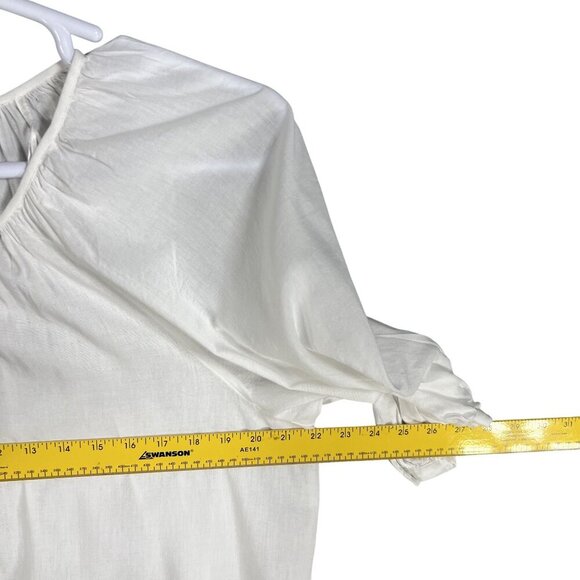 LC Lauren Conrad Women S White Button Front Blouse 3/4 Balloon Sleeves Lagenlook - Picture 9 of 14